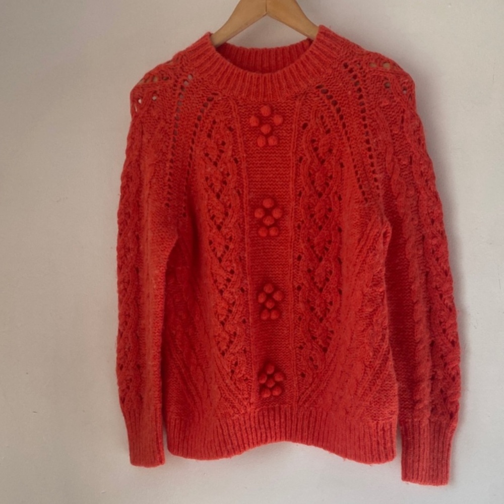 J. Crew M Cable-Knit Pointelle Sweater. - Picture 2 of 12